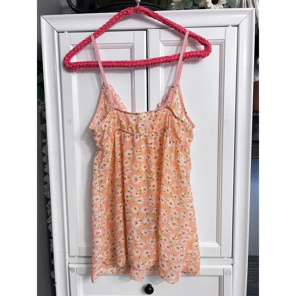 Peach Floral Mesh Camisole Ruffle Daisy Top Sleep Top Babydoll Style - Picture 5 of 10